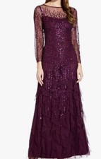 Adrianna Papell Women's Purple Beaded Mesh Gown Dress Size 6