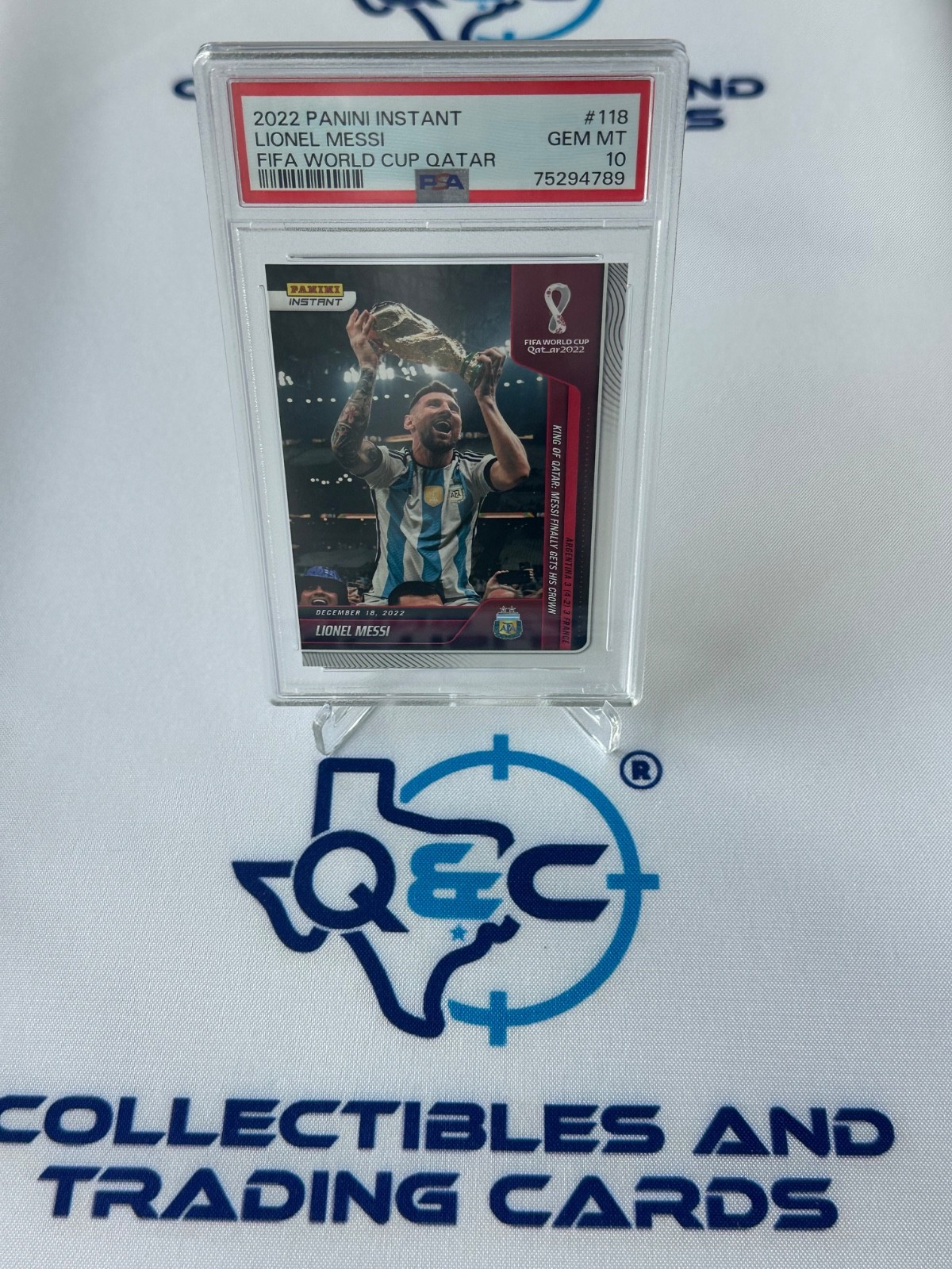 2022 Panini Instant FIFA World Cup Messi #118,  PSA 10 GEM MT.   GOAT view 3
