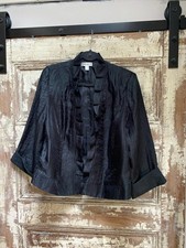 Vintage Dressbarn Black Shimmer Ruffle-Trim Jacket, Size XL