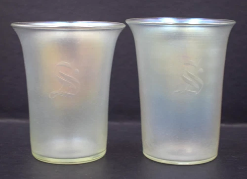 Steuben Verre de Soie Tumblers Engraved with an S - Hand Blown, Circa 1925