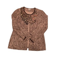 Chicos Animal Print Sequin Embellished Open Front Jacket Tan Black Size 1
