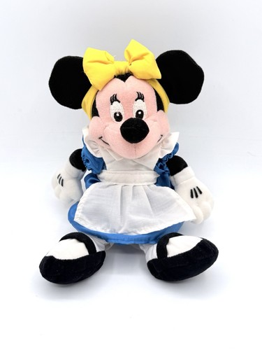 Minnie Mouse Plush Disney Store Alice in Wonderland Blue Dress Apron Bow 8” VTG