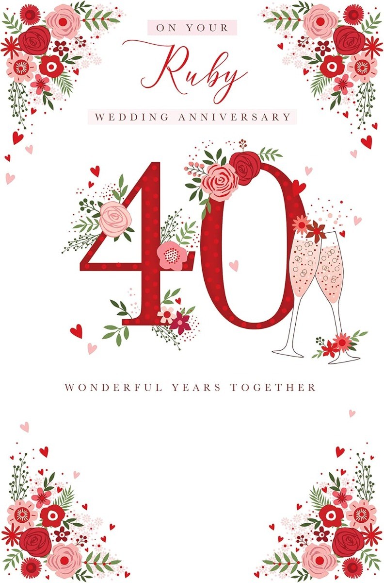 On Your Ruby Wedding Anniversary Card. 23x15cm
