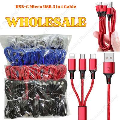 3in1 Fast Charging Cable Cell Phone Charger Cord For iPhone Type C Micro USB Lot