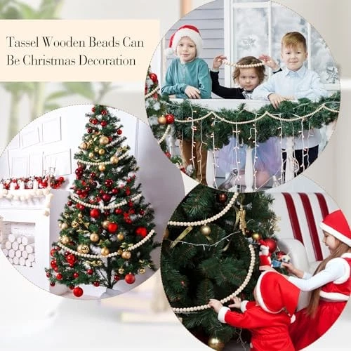  Pz Ghirlanda di Perline 58'' con Nappe, Arredamento Rustico Country, Parete Boho 6 Legno - Immagine 4 di 4