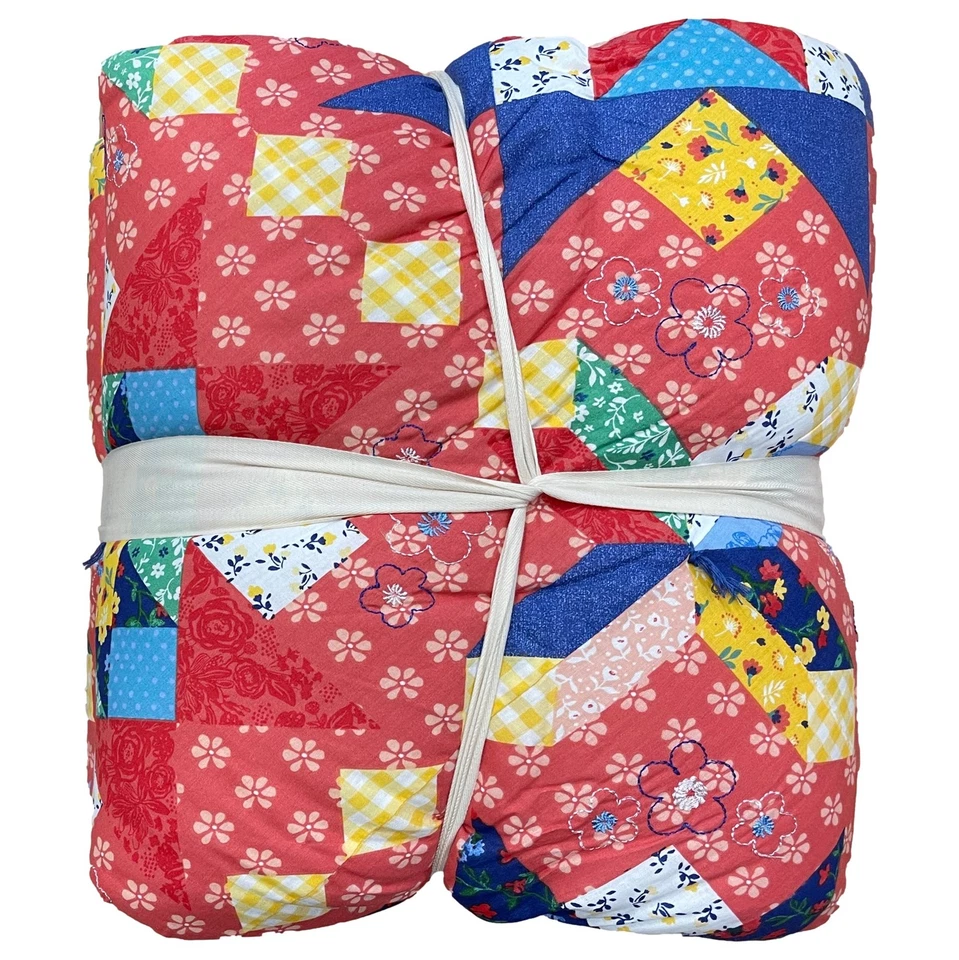 Edredón, edredón de algodón cama king retazos naranja Starlight The Pioneer Woman Foto 2 de 3