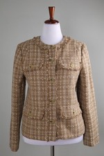 TALBOTS NWT $189 Fringe Textured Plaid Shine Tweed Lined Jacket Top Size 12