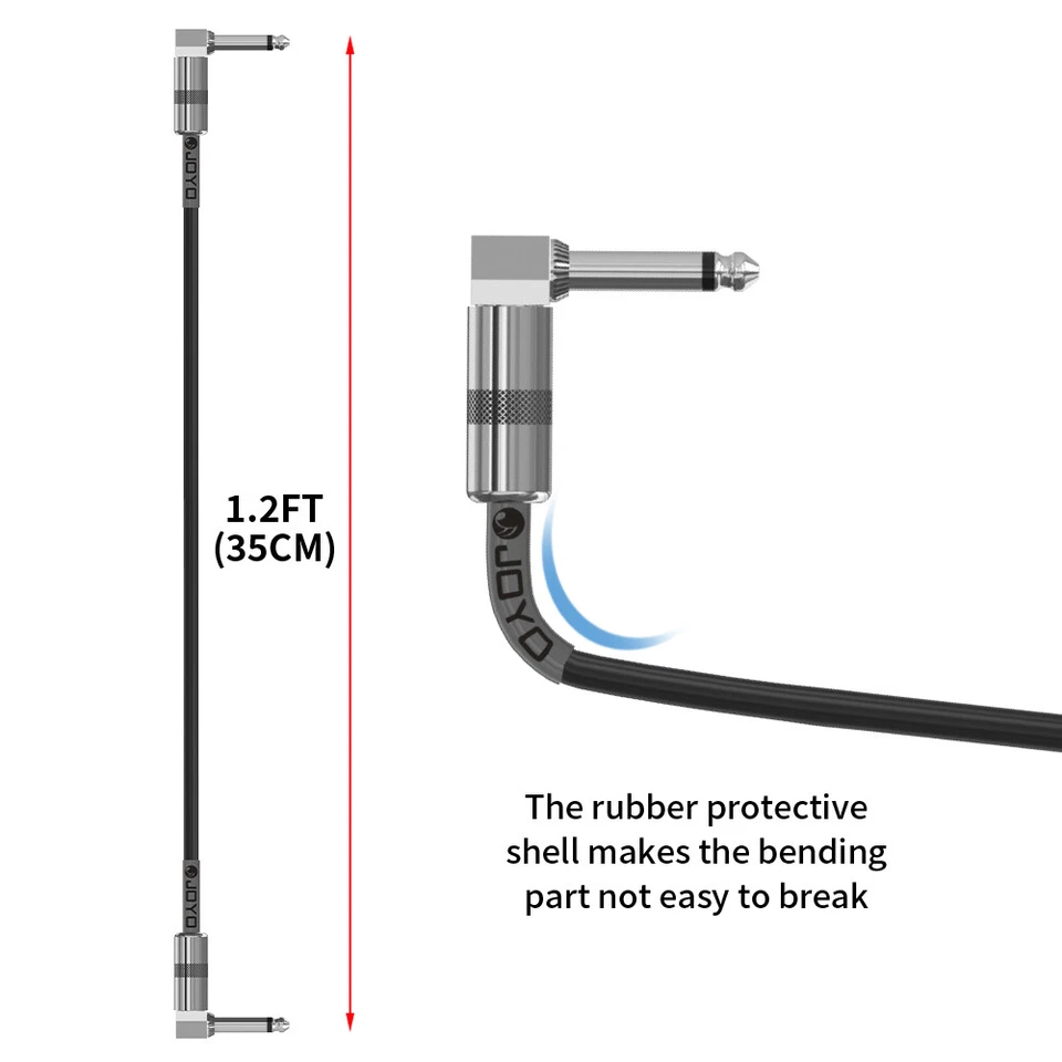 Paquete de 6 cables de conexión de guitarra JOYO 36 cm 1,2 pies para pedal de efectos de guitarra ángulo recto Foto 4 de 4