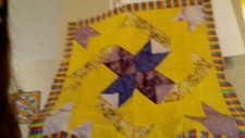 Hand made gorgeous wall quilt geometic X design with yellow  purple 36" X 36"