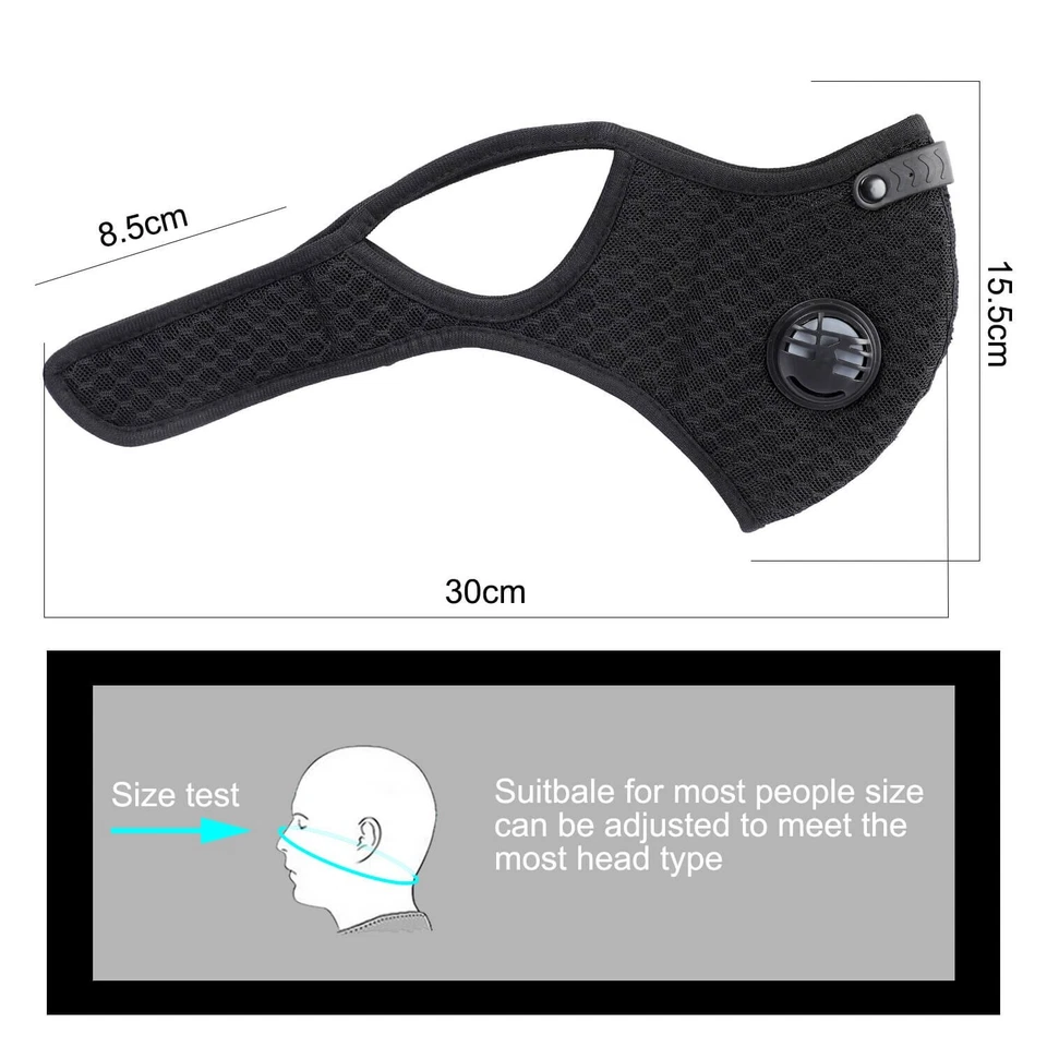 Reusable Anti Pollution Sports Cycling Face Mask PM2.5 Air Vent Filter Black - Image 4 of 4
