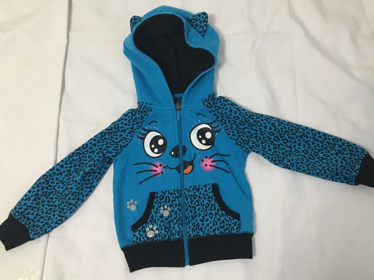 Self Esteem Girls Blue Cat Leopard Animal Print Hoodie Size