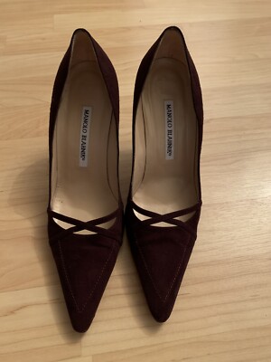 Escarpins Manolo Blahnik En Daim Prune - Taille 37.5, Talons Hauts, Occasion Mais Magnifiques