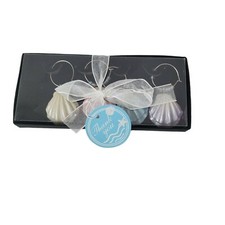 Coastal Beach Theme Shell Charm Wine Glass Markers Set of 4 GUC