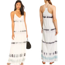 Michael Stars Tie Dye Babydoll Maxi Dress Womens Small Chalk Confetti White Cami