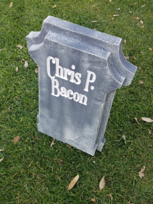 A- Chris P. Bacon Halloween Tombstone Gravestone Decoration Non-Illuminated. 