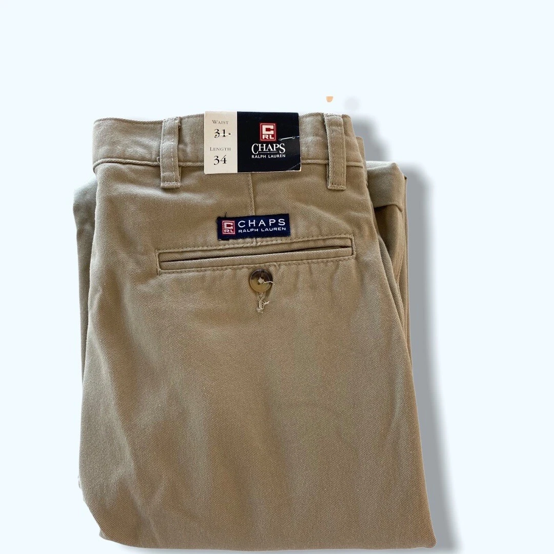 Chaps Ralph Lauren Mens Tan Khaki Pants 31 X 34 Pleated Cuffed NEW | eBay