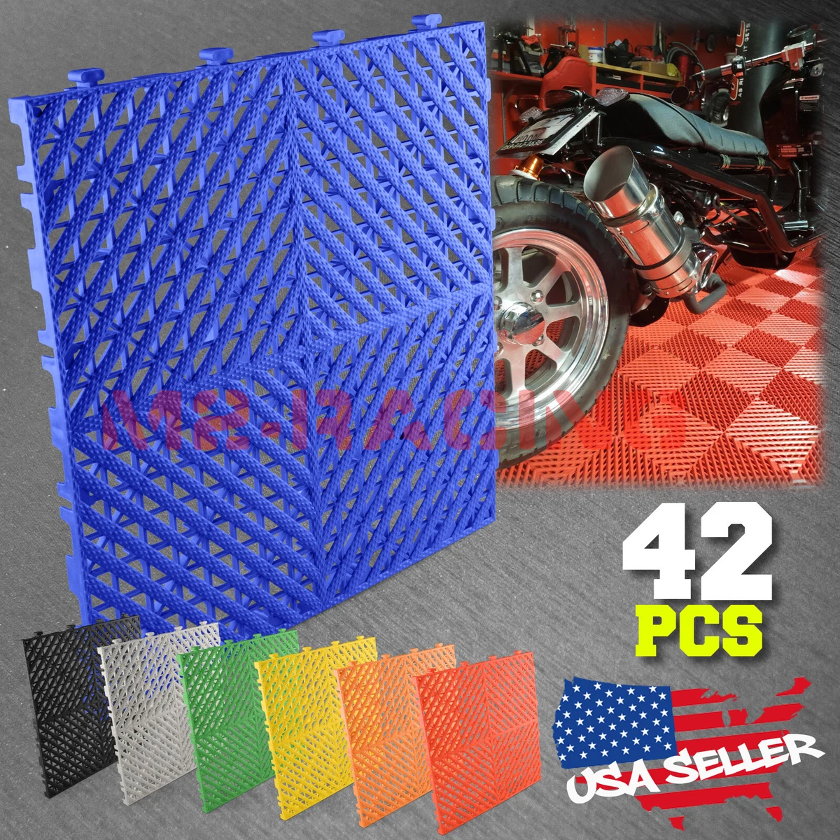 Garage Floor Mat Tile Interlocking Perforated Flooring Rubber Basement Auto  Shop