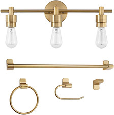 Electric 51563 5-Piece Bathroom Accessory Set, with Vanity, Matte Brass, 3-Light