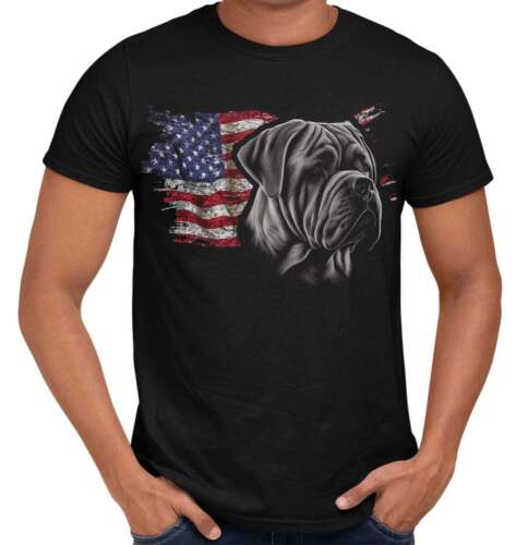 Patriotic Neapolitan Mastiff American Flag - Adult Unisex T-Shirt - Picture 1 of 11