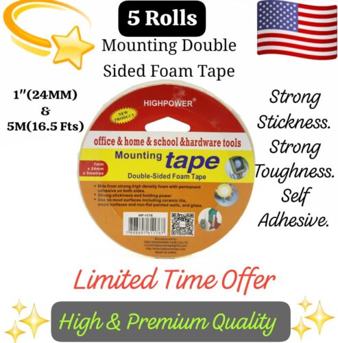 5 Rolls 1" 24MM X 5M Mounting Double Sided Foam Adhesive Tape Nano Acrylic 3M