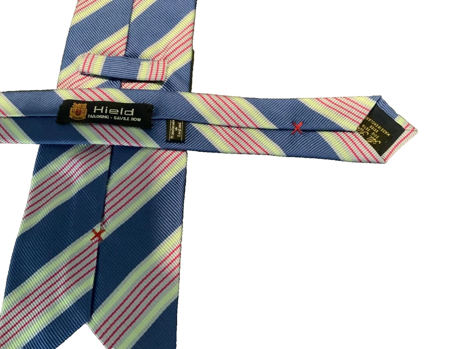 HIELD SAVILE ROW /MENS REPP TIE London Blue Mint Lavender stripe Silk USED - Image 3 of 4