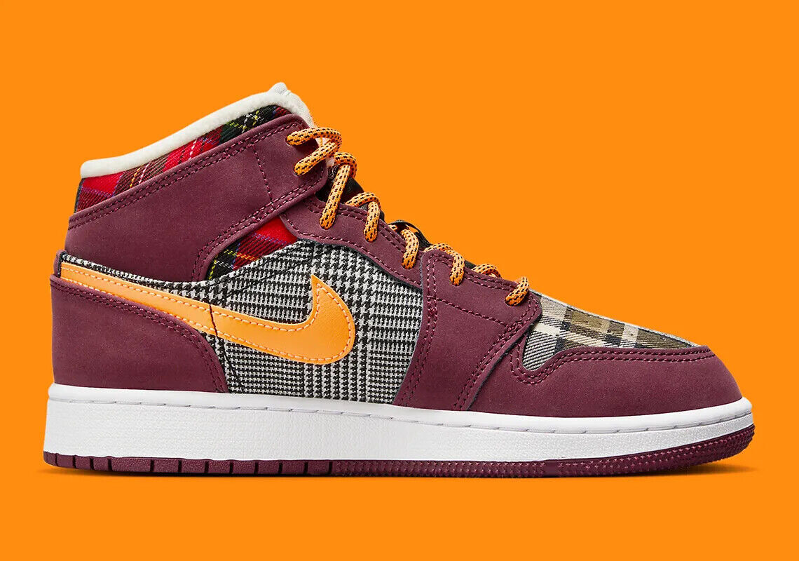Nike Air Jordan 1 Mid SE (GS) Night Maroon Black Plaid FD5460-608