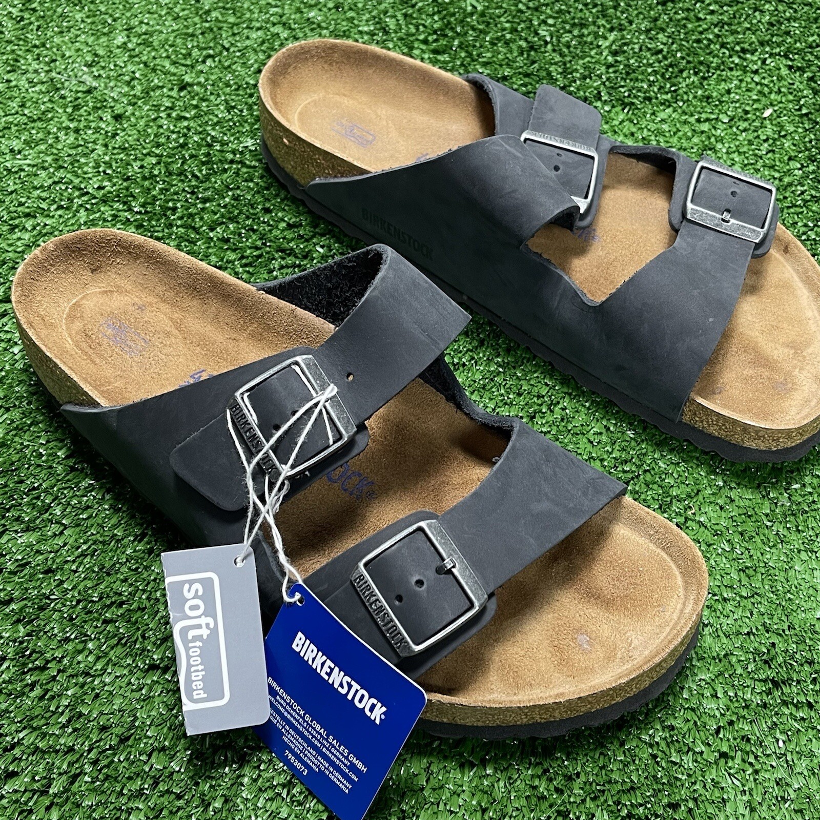 Birkenstock Arizona Soft Footbed Leather Sandals, Black — Men's Size 43 (US  10) | eBay