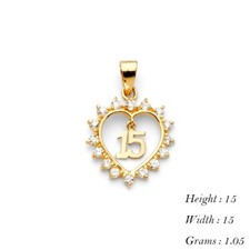 Small Tiny 14K Gold Love Heart 15 Years CZ Charm Pendant For Necklace or Chain