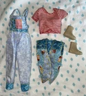 Vintage Genuine Barbie Clothes All American Blue Denim Flag Overalls & Vest