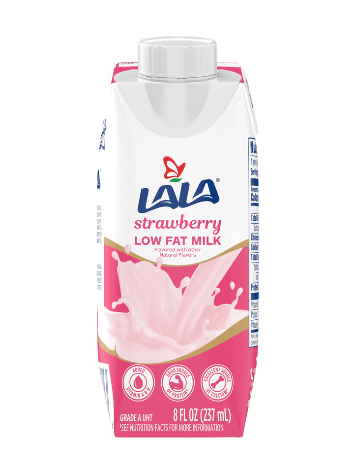 (4 Pack) LALA Low Fat ShelfStable UHT Milk Drink, Strawberry, 8.25 Oz