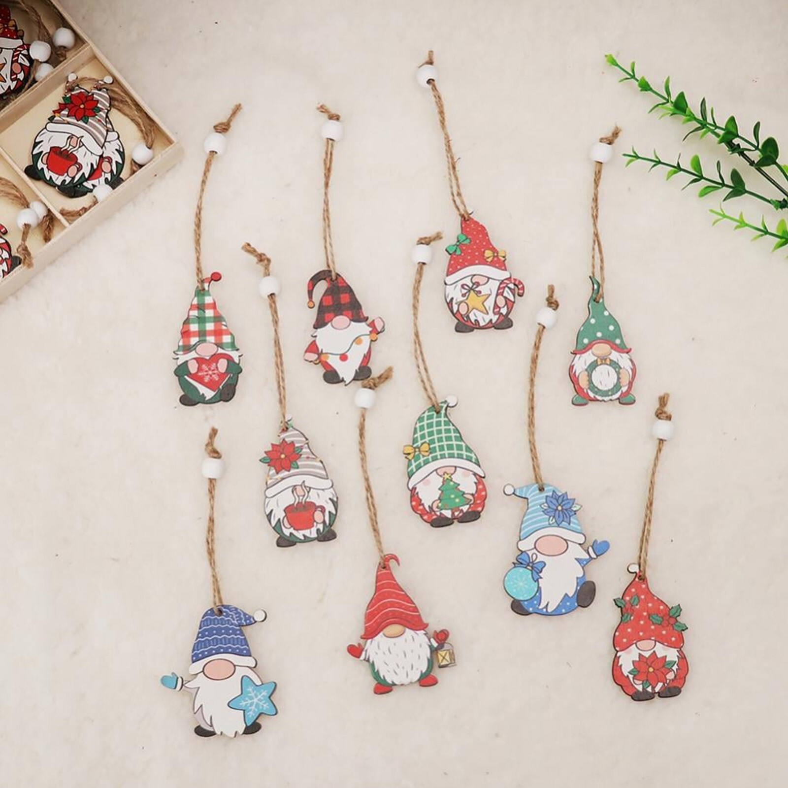 12PCS Christmas Gnome Wooden Hanging Decorations Xmas Decorate Ornaments Set