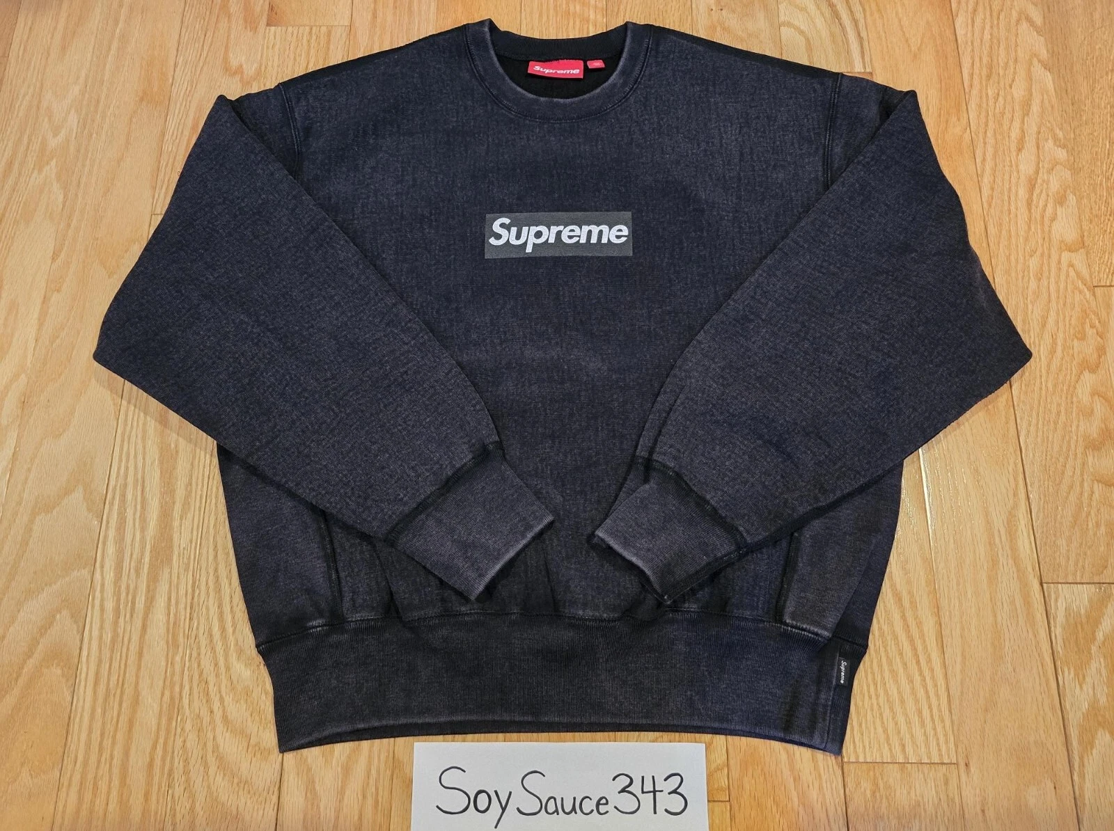 NEUF LOGO BOÎTE LAVÉE SUPRÊME COL ROND NOIR SS25 TAILLE S