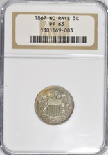 1867 SHIELD NICKEL ~ NO RAYS PROOF! PR63 ~ NICE NGC PF63!