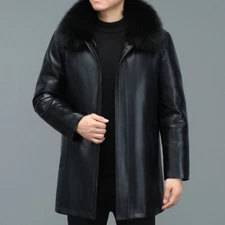 Down Jacket Men Genuine Leather Jacket Mid-length Thickened Removable Liner Coat