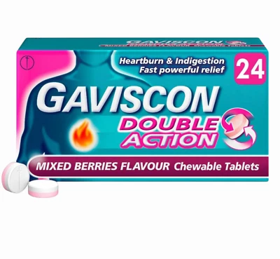 Gaviscon Double Action Mixed Berries Flavour Chewable | 4 X 24 Total 96 Tablets