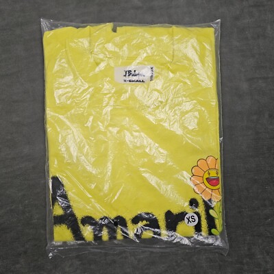 J Balvin x Takashi Murakami T-Shirt Adult XS Yellow Amarillo Flower Tee Script