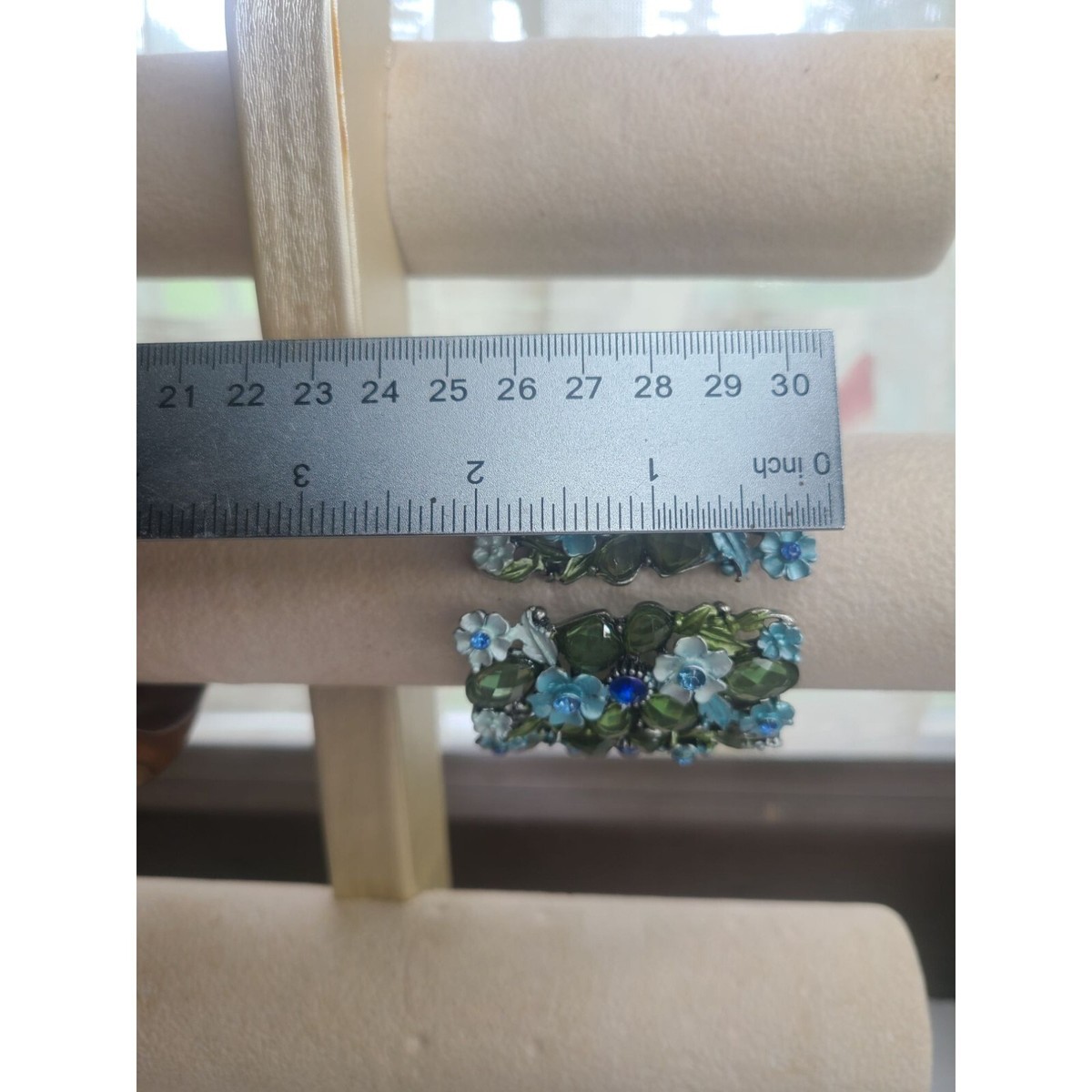Vintage Floral Cuff Bracelet With Blue & Green Stones
