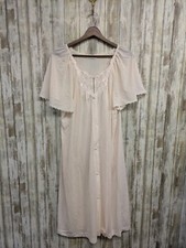 Vtg Lorraine Nightgown Babydoll Sheer Button Front Dusty Pink Cottagecore Large