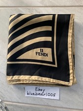 Beige Black FENDI Stripes Silk Scarf