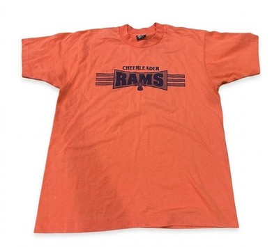 Vintage 90s Fruit of the Loom Best Rams Cheerleader T Shirt Coral Pink L USA