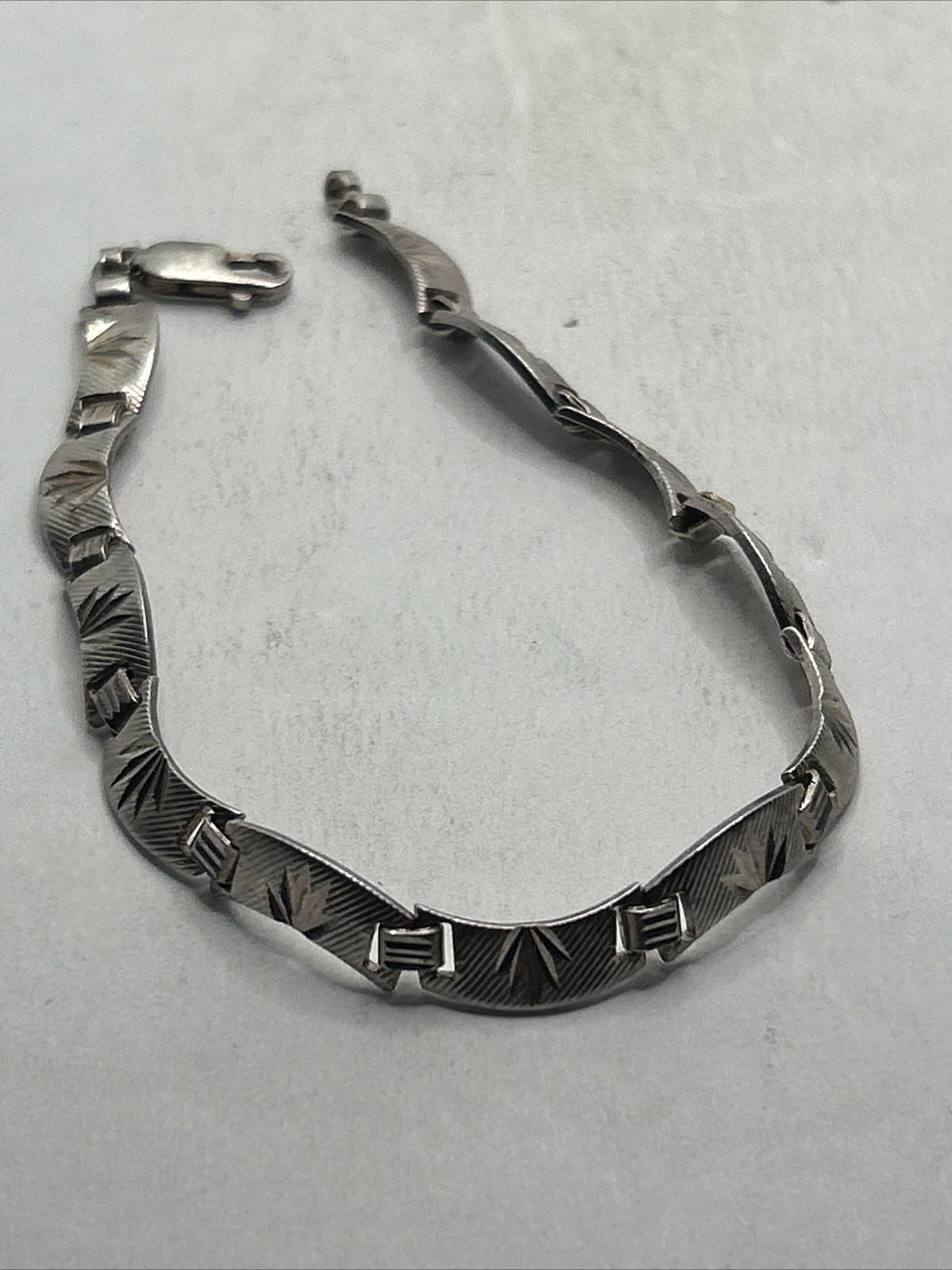 Solid 925 Sterling Silver Link Bracelet textured … - image 1