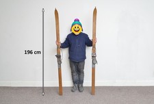 Vintage old wooden ski wooden snow skis 196 cm