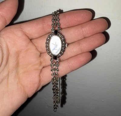VTG Majestron Watch Women 18mm Marcasite MOP Oval Dial 7'' New Battery
