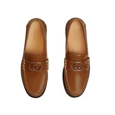 NIB Gucci Interlocking G Size 7.5 US 8 Brown Leather Loafers Slip-On Shoes