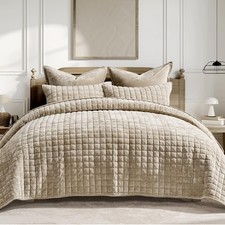 Full Queen Size Urban Taupe Velvet Quilt Set 88" X 92, Queen Size Quilt,