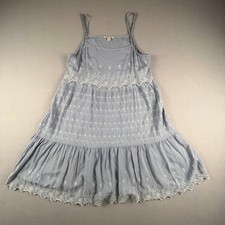 American Eagle Babydoll Dress Womens Medium Blue Embroidered Boho Cottagecore