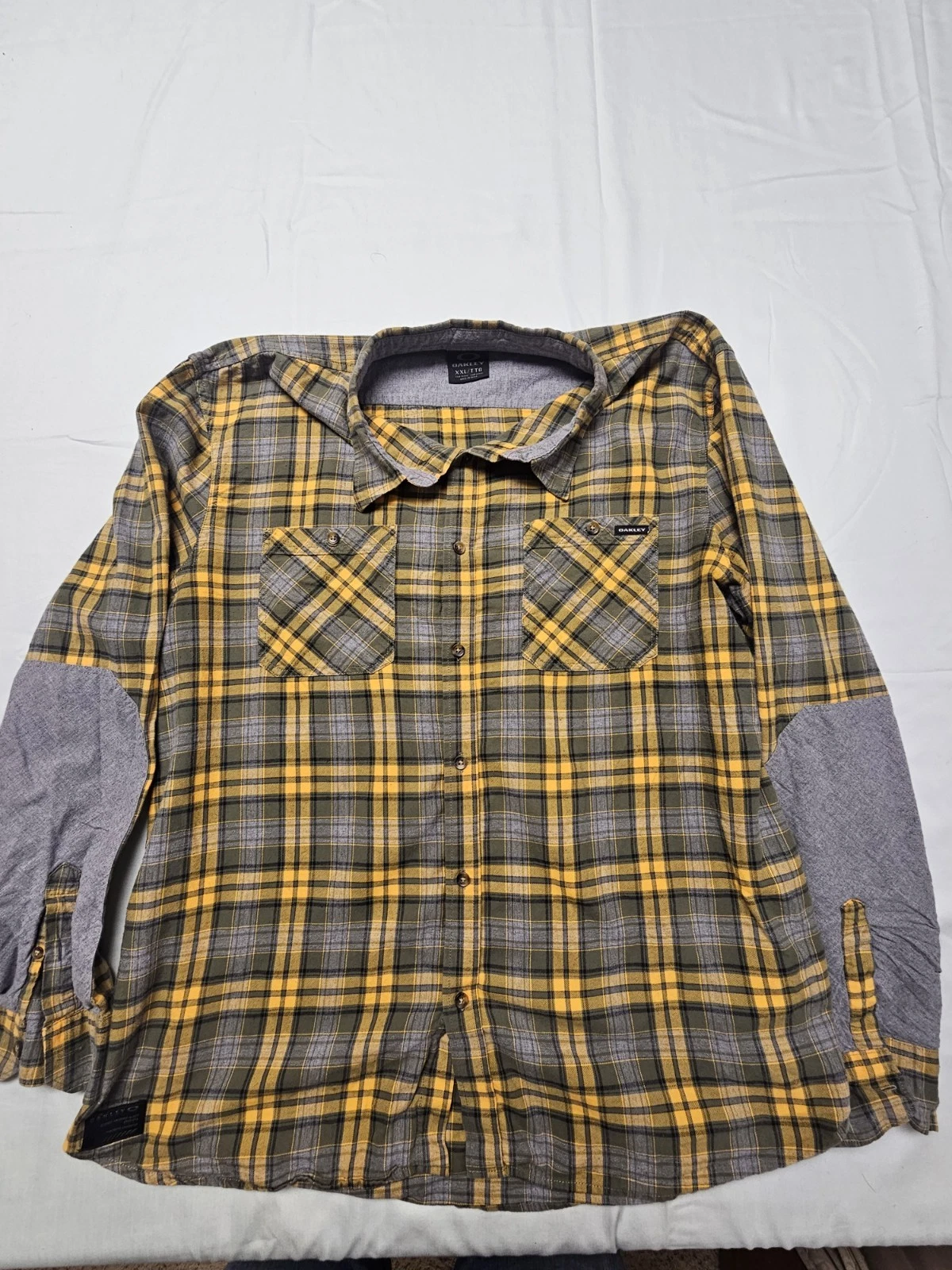 Mens Flannel Shirt 2XL Yellow Plaid Long Sleeve Custom Fit Casual,by Oakley
