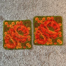 Fieldcrest Wash Cloth Floral Vintage Set Of 2 Green Orange 14 X 13 1/2