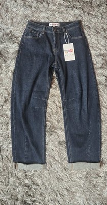 Risen Jeans Freckled Poppy Dark Wash Cuffed Barrel Denim Jeans Womens 0/24