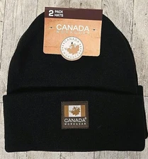 Canada Work Gear Beanie Hats 2pk Cuff Black Knit Mens NEW